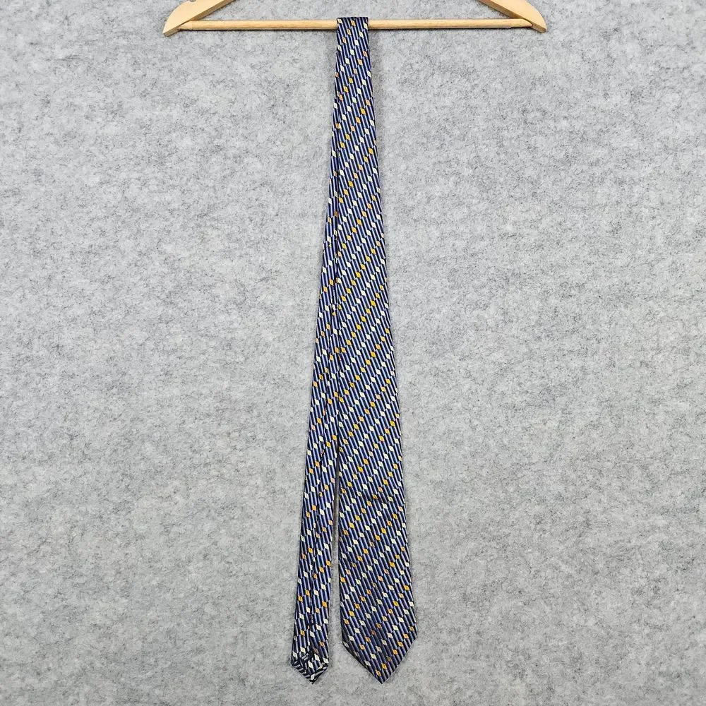 John W Nordstrom 100% Silk Neck Tie Blue Geometric Italy 62x3.75 Textured Preppy